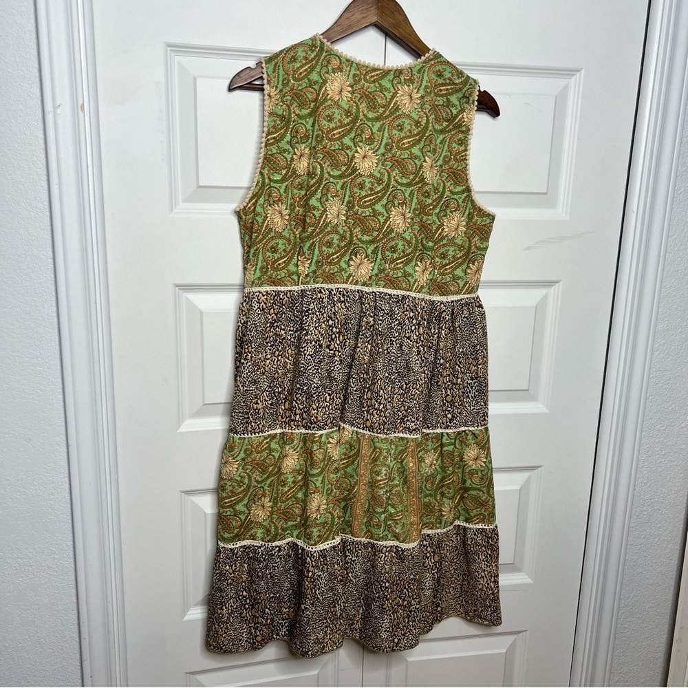 Boho Silk Paisley + Animal Print Tie Front Kimono Dress L/XL - Picture 3 of 5